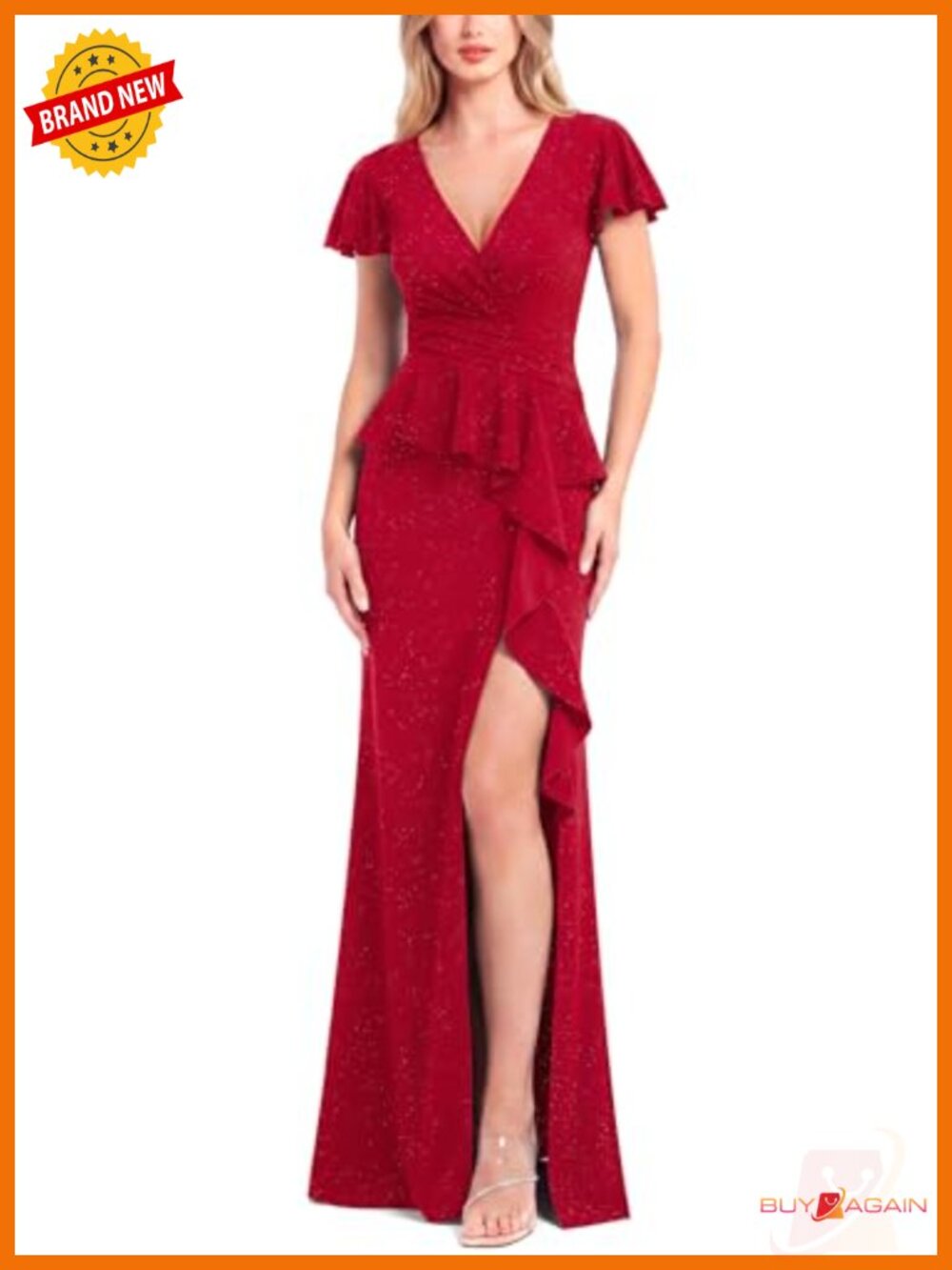 Womens Ruched Peplum Ruffle Formal Prom Gala Maxi Dress Evening Gown